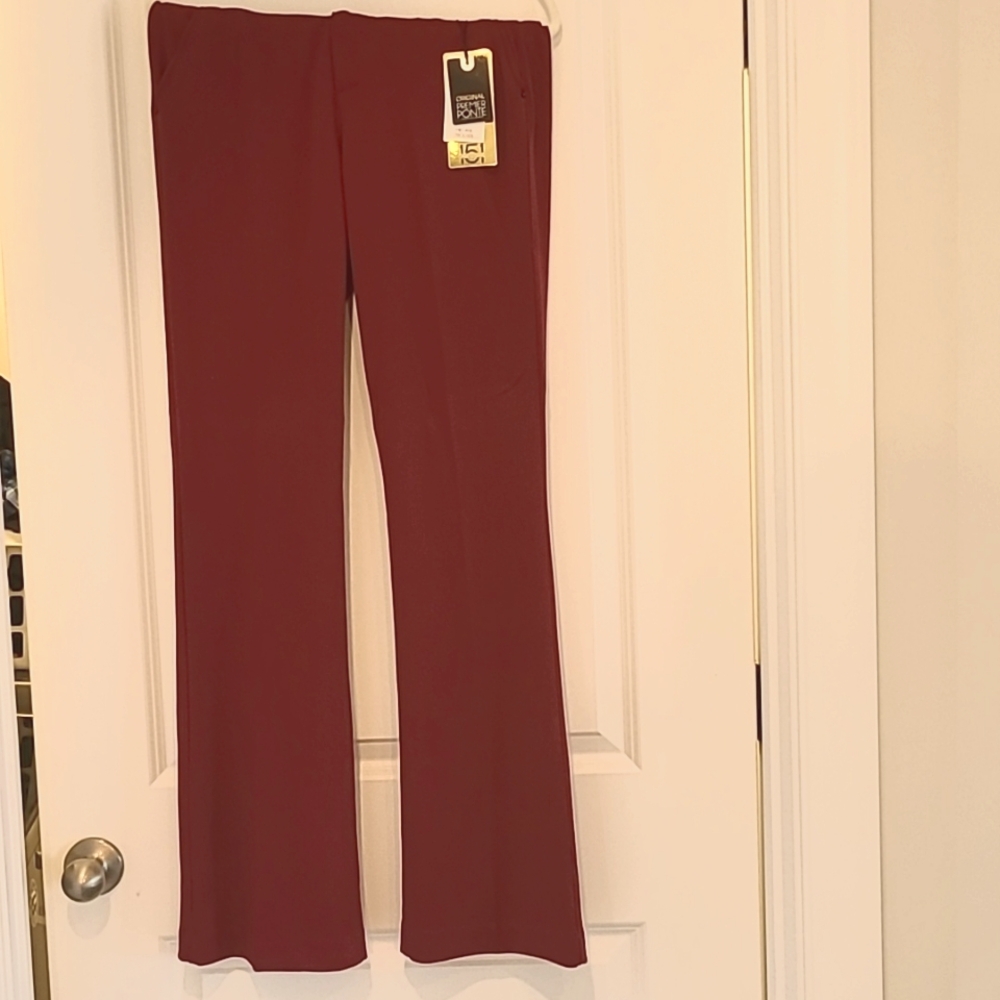 One5One Ensley High Rise long inse Ponte boot cut trouser, Garnet